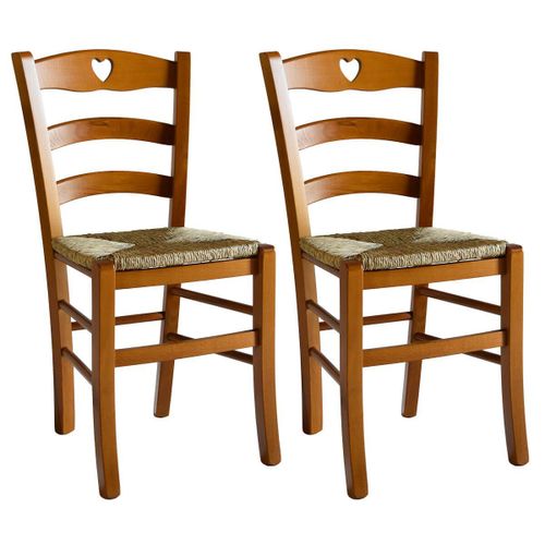 Naples - Lot De 2 Chaises Teinté Chêne Et Assises En Paille