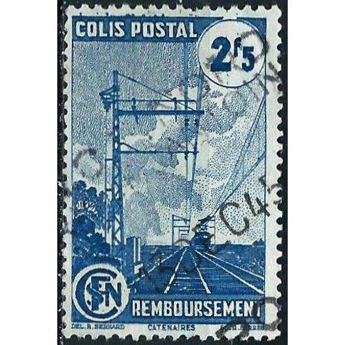 France 1944 / 45, Beau Timbre Pour Colis Postal - Remboursement Yvert 218a, Train Et Caténaires, 2f.50 Bleu, Oblitéré, Tbe.