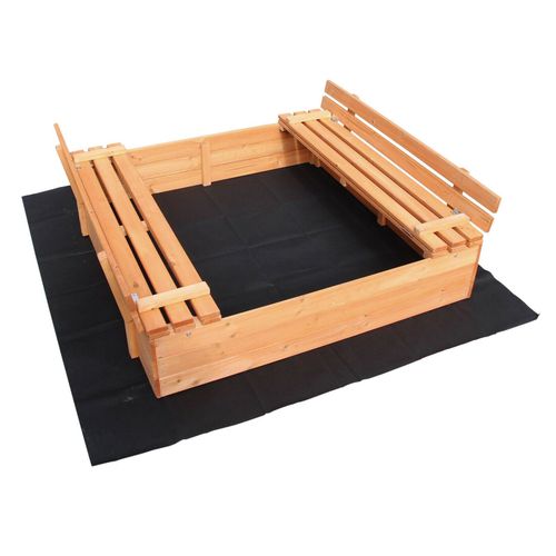 Bac À Sable Couvercle Repliable 2 Bancs Intégrés 98 Cm Bois D'épicéa Helloshop26 16_0002201