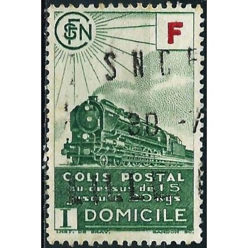 France 1943, Beau Timbre Pour Colis Postal Yvert 202, Livraison À Domicile, Valeur F (4f70) Vert - Train - Locomotive À Vapeur, Oblitéré, Tbe.