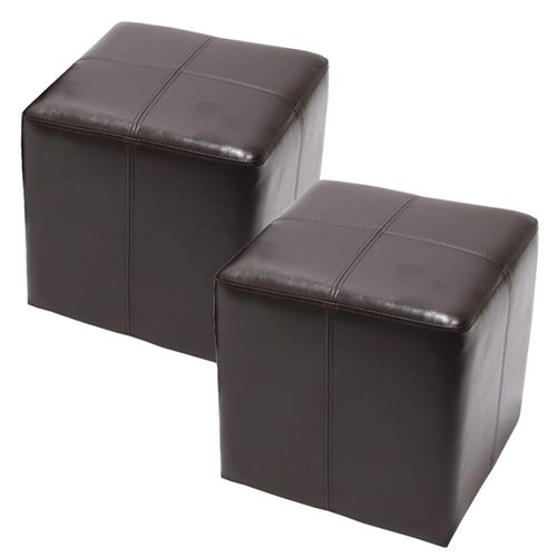 2x Tabouret / Pouf / Dé Onex, Cuir, 36x36x36cm   Marron
