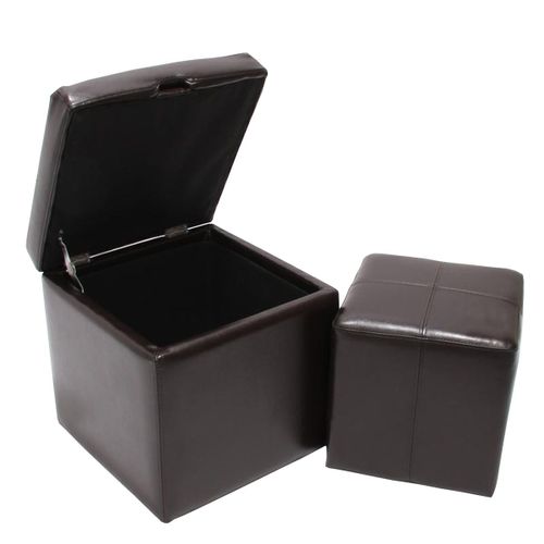 Lot De 2 Tabourets Onex, Pouf + Cube-Coffre, Cuir, Marron