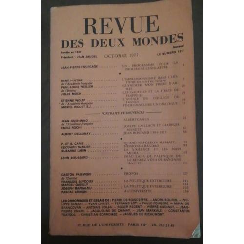 Revue Des Deux Mondes N°10 Octobre 1977