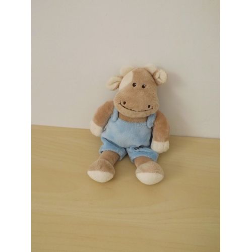Doudou Vache Beige Habit Bleu Tiamo