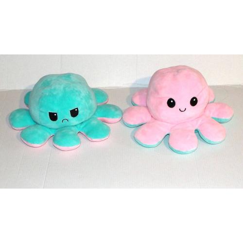 Peluche Pieuvre Rose Bleu Reversible - Lot 2 Doudou Pieuvres