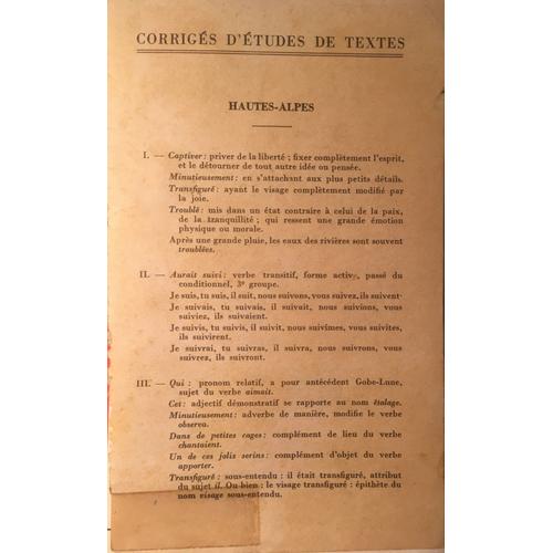 Corrigés D'études De Textes Examen D'entrée En 6e Annales 1964