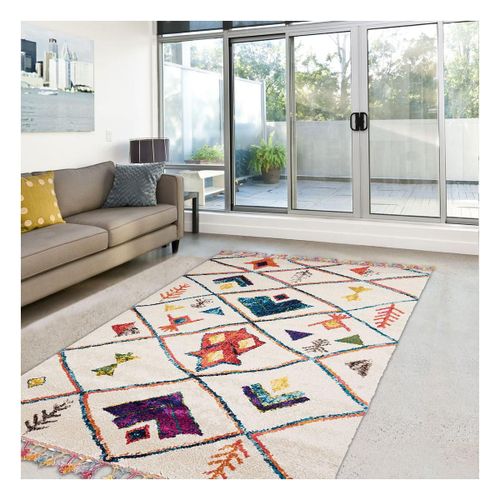 Tapis Berbère 240x340 Tissé Motifs Tribaux Lyn5 Ourika Blanc