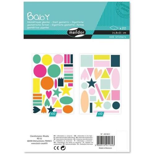 Clairefontaine Pochette 620 Gommettes Baby 20 Planches 14,8x21 Cm Géométriques Géantes