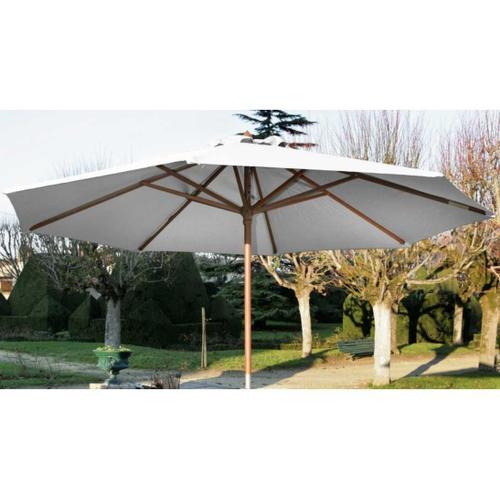 Parasol Droit En Bois - Diamètre 350 Cm - Toile Couleur Écrue