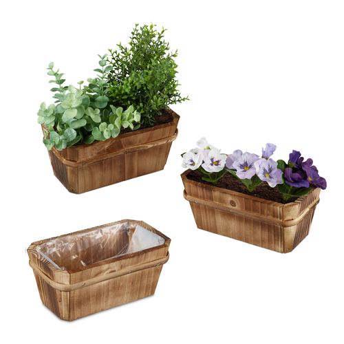 Relaxdays Jardinière Lot De 3 Bac À Plantes Bac À Fleurs Balcon Bois Petit Fenêtre Déco