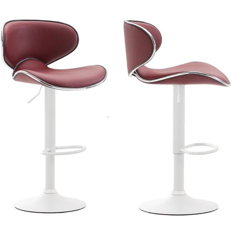 Lot De 2 Tabourets De Bar Design Contemporain Pieds En Métal Blanc Mat Assise En Synthétique Bordeaux 10_0000348