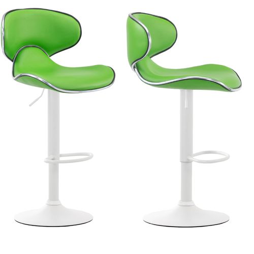 Lot De 2 Tabourets De Bar Design Contemporain Pieds En Métal Blanc Mat Assise En Synthétique Vert 10_0000351