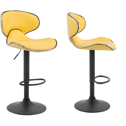 Lot De 2 Tabourets De Bar Design Contemporain Pieds En Métal Noir Assise En Synthétique Jaune 10_0000339