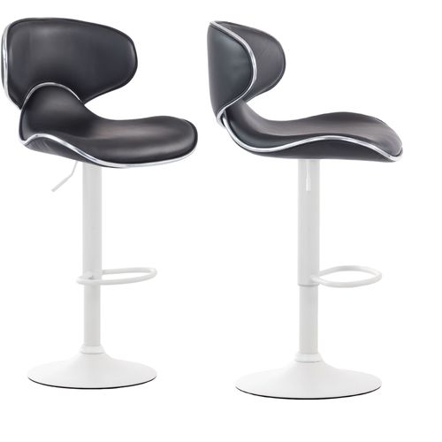 Lot De 2 Tabourets De Bar Design Contemporain Pieds En Métal Blanc Mat Assise En Synthétique Noir 10_0000355