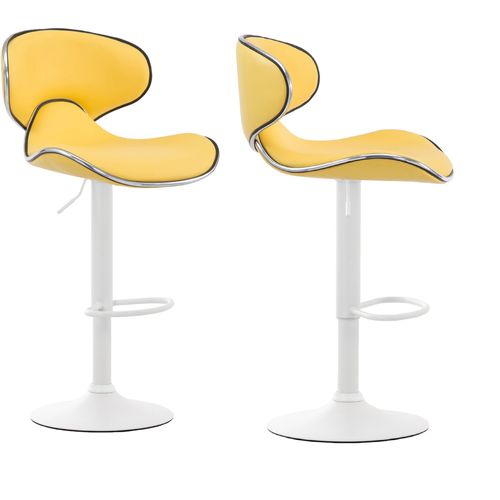 Lot De 2 Tabourets De Bar Design Contemporain Pieds En Métal Blanc Mat Assise En Synthétique Jaune 10_0000349