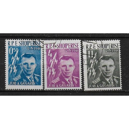 Albanie 1962 : Espace : Gagarine Et Vostok 1 - Série Entière De 3 Timbres Oblitérés