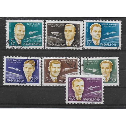 Hongrie Poste Aerienne 1962 : Espace : Cosmonautes / Fusées - Série Entière De 7 Timbres Oblitérés