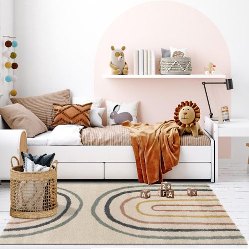Tapis Shaggy 120x170 Rectangle Tissé Bleu Et Beige Motif Géométrique Aurora 4
