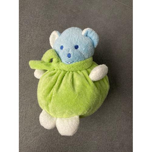 Doudou Peluche Ours Vert Et Bleu Boule Musti Mustela 