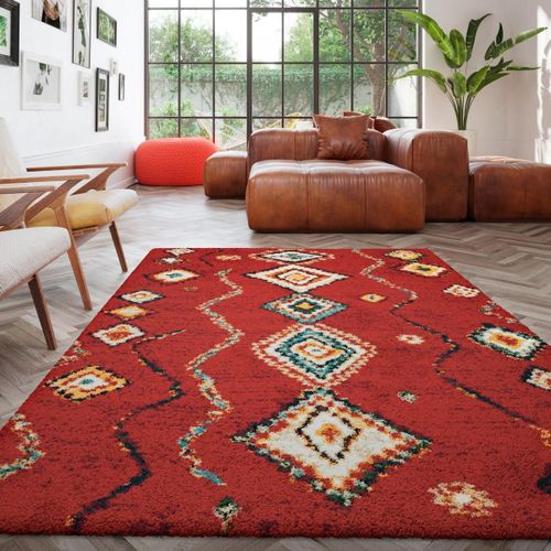 Tapis Shaggy 120x170 Rectangle Tissé Rouge Et Blanc Motif Berbère Amore 4