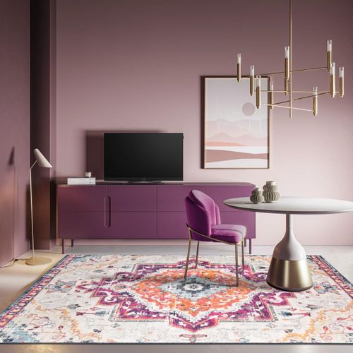 Tapis Vintage Oriental 160x220 Cm - Lyn3 Med 1 - Couleur : Multicolore Rouge Violet Gris