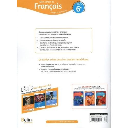 Mon Cahier De Français 6e Cycle 3 - Langue Et Expression