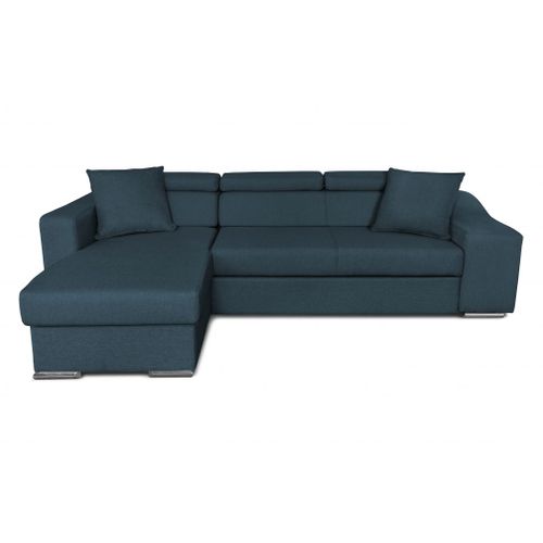 Canapé D'angle Elona Convertible En Tissu - Bleu Pétrole, Position Du Rangement Poufs - Droit