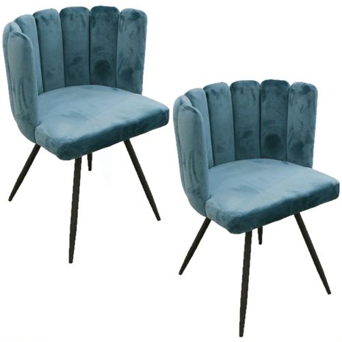 Lot De 2 Chaises Design Effet Velours Ariel - Bleu Canard