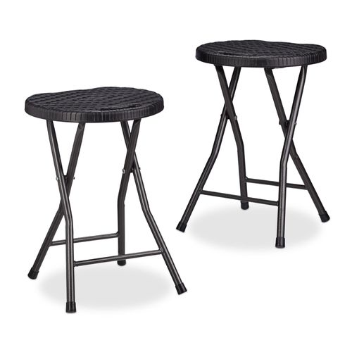 Relaxdays Tabouret De Jardin Bastian Pliant Optique Rotin Balcon Terrasse Rond