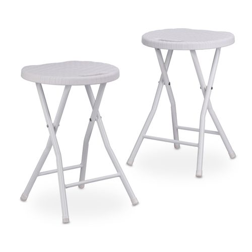 Relaxdays Tabouret De Jardin Bastian Pliant Optique Rotin Balcon Terrasse Rond