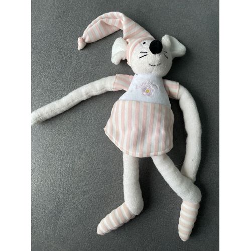 Doudou Peluche Souris Luminou Rayée Rose Blanc 