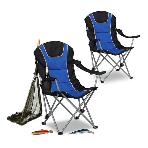 Relaxdays 2x Chaises De Camping Pliable Fauteuil De Pêche Rembourré Porte-Boissons Dossier
