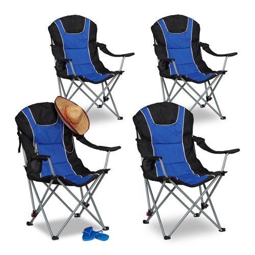 Relaxdays 4x Chaises De Camping Pliable Fauteuil De Pêche Rembourré Porte-Boissons Dossier
