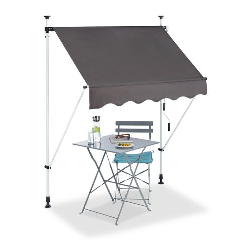Relaxdays Store Télescopique Balcon Marquise Banne Auvent Pare-Soleil Montants Gris
