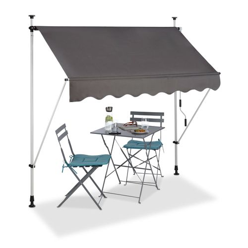 Relaxdays Store Télescopique Balcon Marquise Banne Auvent Pare-Soleil Montants Gris