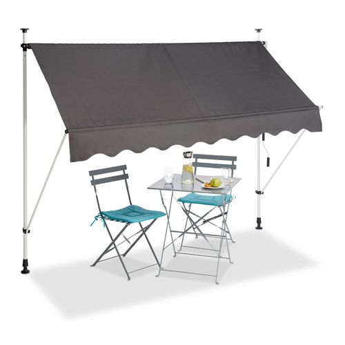 Relaxdays Store Télescopique Balcon Marquise Banne Auvent Pare-Soleil Montants Gris