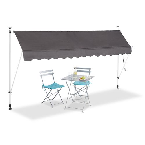 Relaxdays Store Télescopique Balcon Marquise Banne Auvent Pare-Soleil Montants Gris
