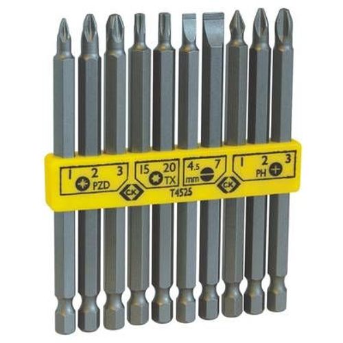 C.K. T4525 Jeu dembouts 10 pièces vis à  fente, cruciforme Phillips, vis Pozidriv, 6 pans intérieurs (TX)