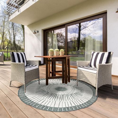 Tapis Rond D'extérieur, Kilim Reversible Ø240cm Lyn2 B Rond Reversible Vert Et Crème