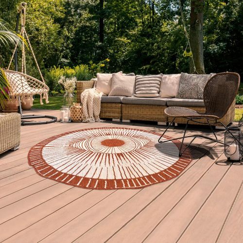 Tapis Rond D'extérieur, Kilim Reversible Ø120cm Lyn2 B Rond Reversible Ocre Et Crème