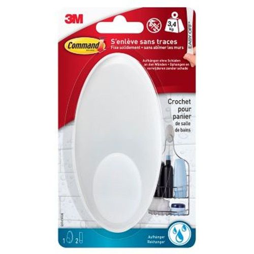 Crochet pour panier de salle de bains avec languettes r?sistantes ? l'eau Command BATH19 transparent translucide 1?croch