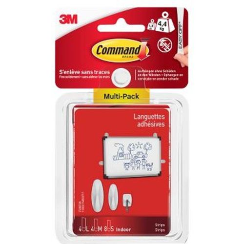Languettes adh?sives multi-usages assortiment Command (8?petites languettes  4?languettes moyennes  4?grandes languettes