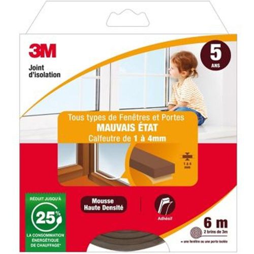 Joint mousse porte et fen?tre mauvais ?tat 3M Classique 1 ? 4 mm marron L.6 m