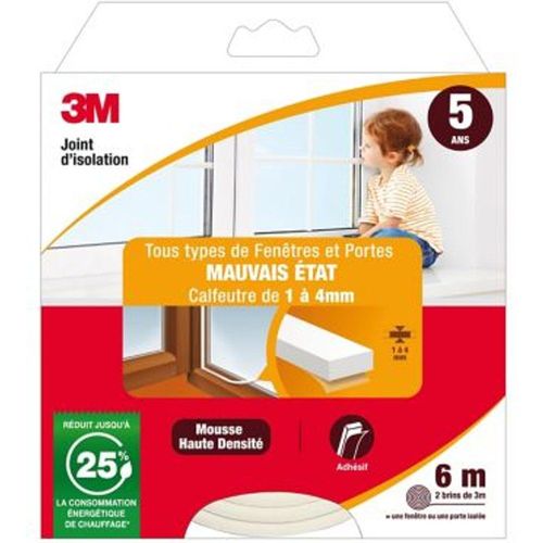 Joint mousse porte et fen?tre mauvais ?tat 3M Classique 1 ? 4 mm blanc L.6 m