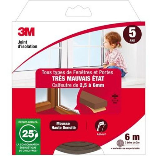 Joint mousse porte et fen?tre tr?s mauvais ?tat 3M Classique 2 5 ? 6 mm marron L.6 m