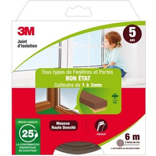 Joint mousse porte et fen?tre bon ?tat 3M Classique 1 ? 3 mm marron L.6 m