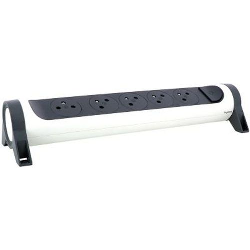 Multiprise 5 prises 2 p?les+terre rotative ? fixer Legrand blanc et gris