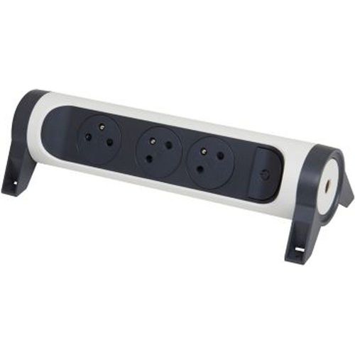 Multiprise 3 prises 2 p?les+terre rotative ? fixer Legrand blanc et gris
