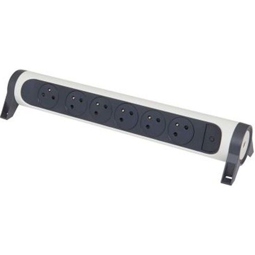 Multiprise 6 prises 2 p?les+terre rotative ? fixer Legrand blanc et gris
