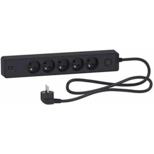 Multiprise 5 prises + 2 USB Schneider Electric Odace anthracite 1.5 m